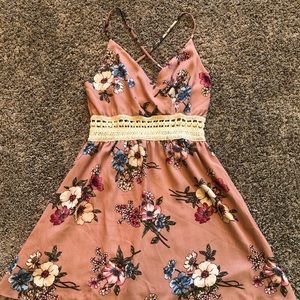 Pink Floral Dress Size Small with Crotchet Waist